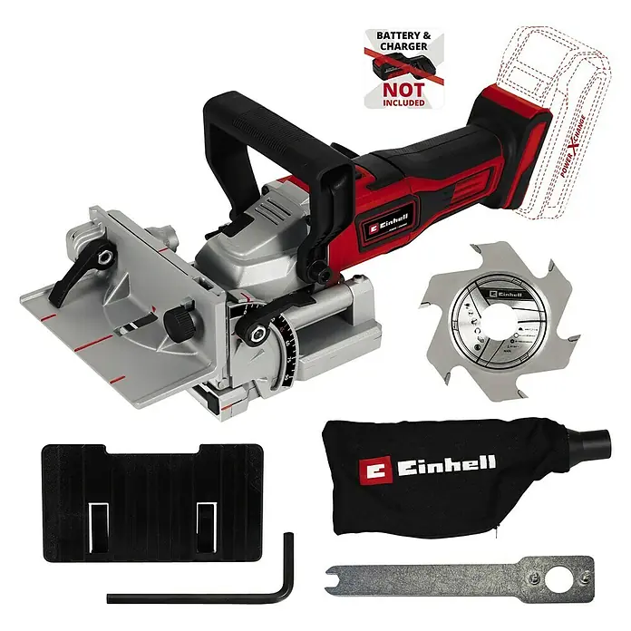 Einhell Power X-Change Akku-Flachdübelfräse TE-BJ 18 Li - Solo - 18 V, Ohne Akku, Leerlaufdrehzahl: 6.500 U/min - Diagonale Ansicht