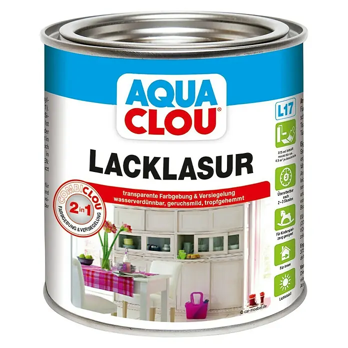 Clou Aqua Lacklasur Combi-Clou L17 - Mahagoni, 375 ml, Seidenmatt - Vorderansicht