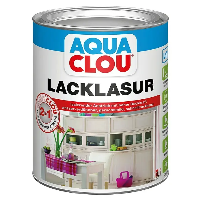 Clou Aqua Lacklasur Combi-Clou L17 - Dunkelnussbraun, 750 ml, Seidenmatt - Vorderansicht