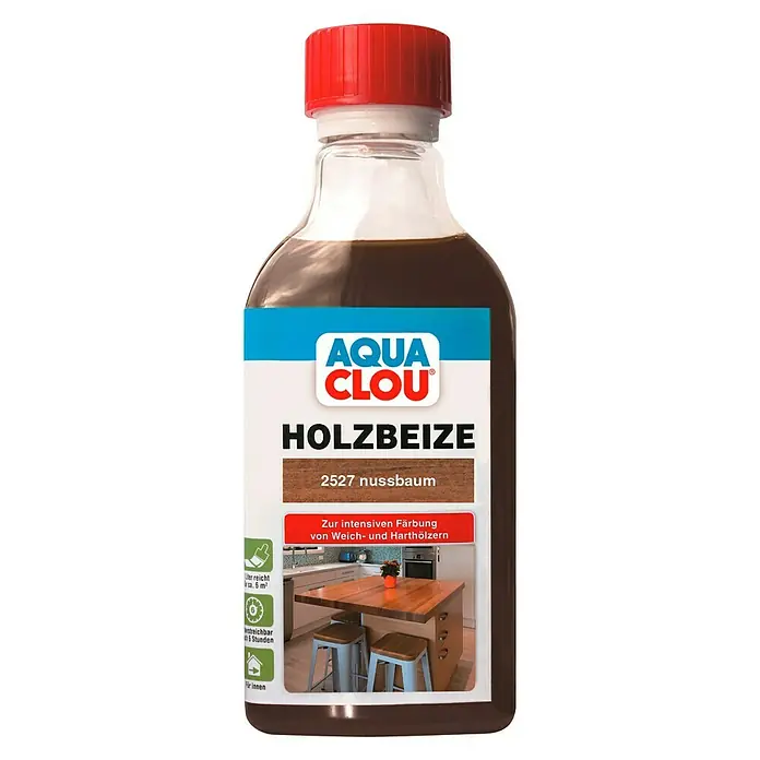 Clou Aqua Holzbeize - Nussbaum, 250 ml - Vorderansicht