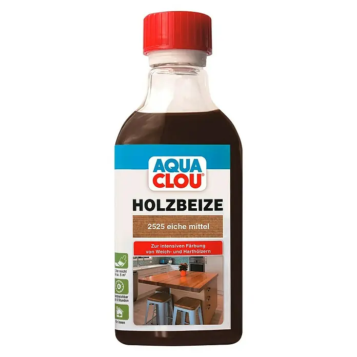 Clou Aqua Holzbeize - Eiche mittel, 250 ml - Vorderansicht