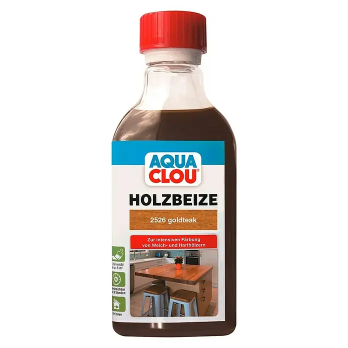 Clou Aqua Holzbeize - Goldteak, 250 ml - Vorderansicht