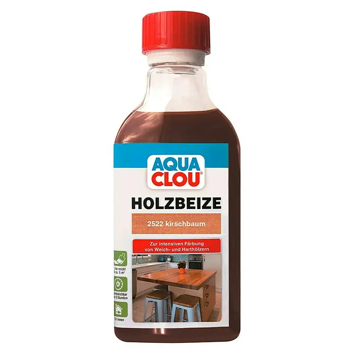 Clou Aqua Holzbeize - Kirschbaum, 250 ml - Vorderansicht