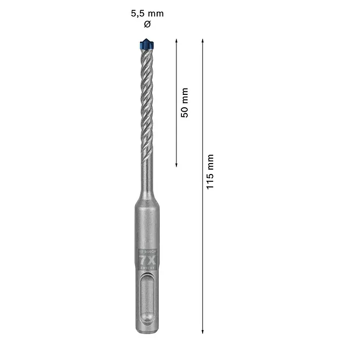 Bosch Expert SDS-Plus Betonbohrer SDS Plus-7X - Durchmesser: 5,5 mm, Länge: 115 mm - Skizze