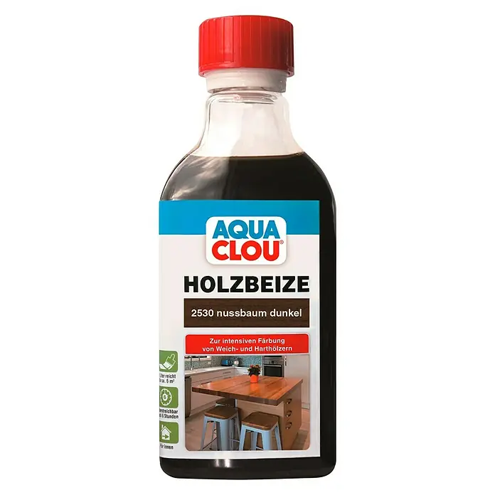 Clou Aqua Holzbeize - Nussbaum dunkel, 250 ml - Vorderansicht