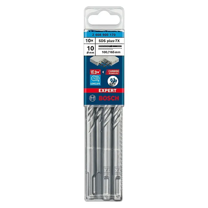 Bosch Professional Expert SDS-Plus Betonbohrer-Set SDS Plus-7X - Durchmesser: 10 mm, Länge: 165 mm, 10 Stk. - Vorderansicht