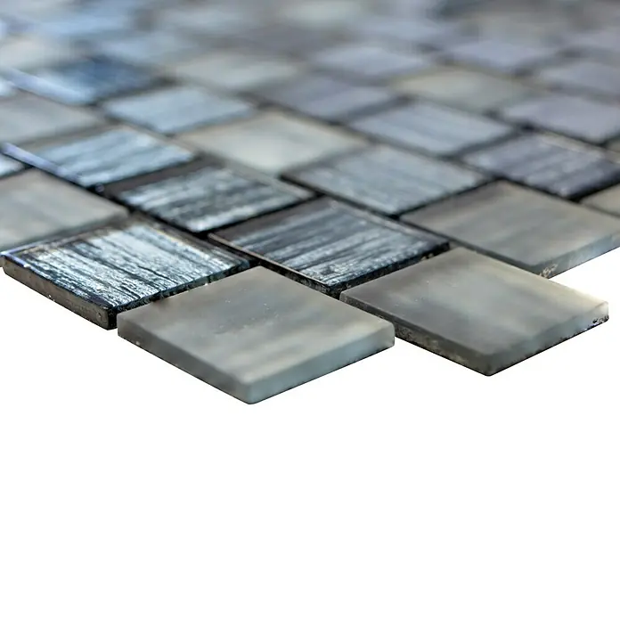 Mosaikfliese Quadrat Crystal Struktur CM CF41 - 28,6 x 31,8 cm, Schwarz, Glänzend - Detailaufnahme