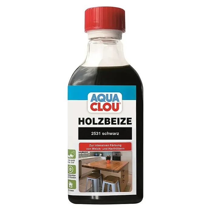 Clou Aqua Holzbeize - Schwarz, 250 ml - Vorderansicht