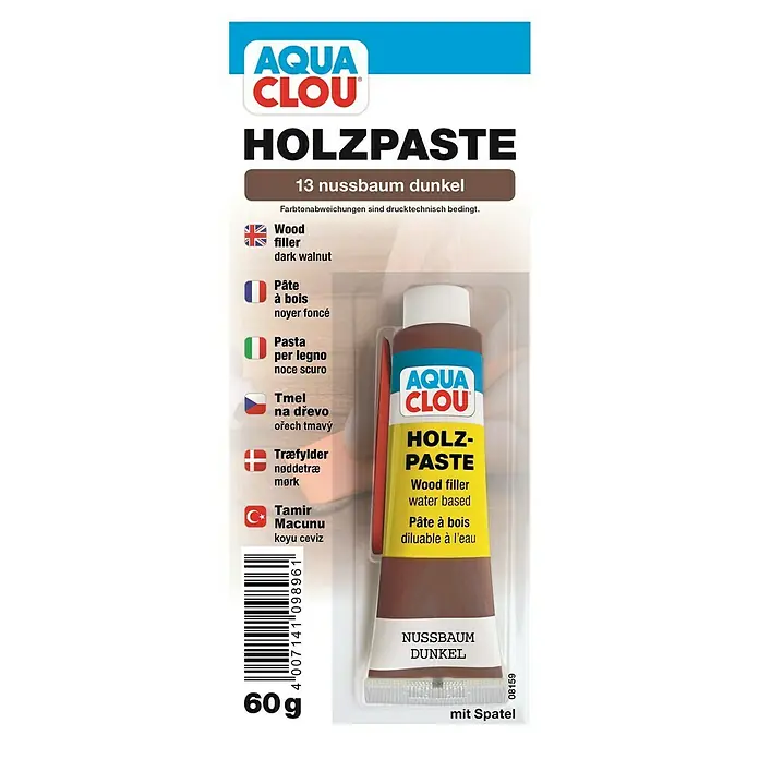 Clou Aqua Holzpaste - Nussbaum dunkel, 50 g - Vorderansicht