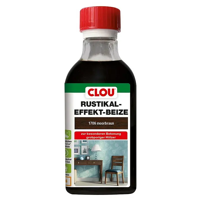 Clou Holzbeize Rustikal-Effekt-Beize B4 - Moorbraun, 250 ml - Vorderansicht