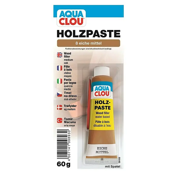 Clou Aqua Holzpaste - Eiche mittel, 50 g - Vorderansicht