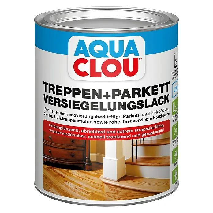 Clou Aqua Versiegelung L10 Treppen- und Parkettlack - 750 ml, Farblos, Seidenglänzend - Vorderansicht