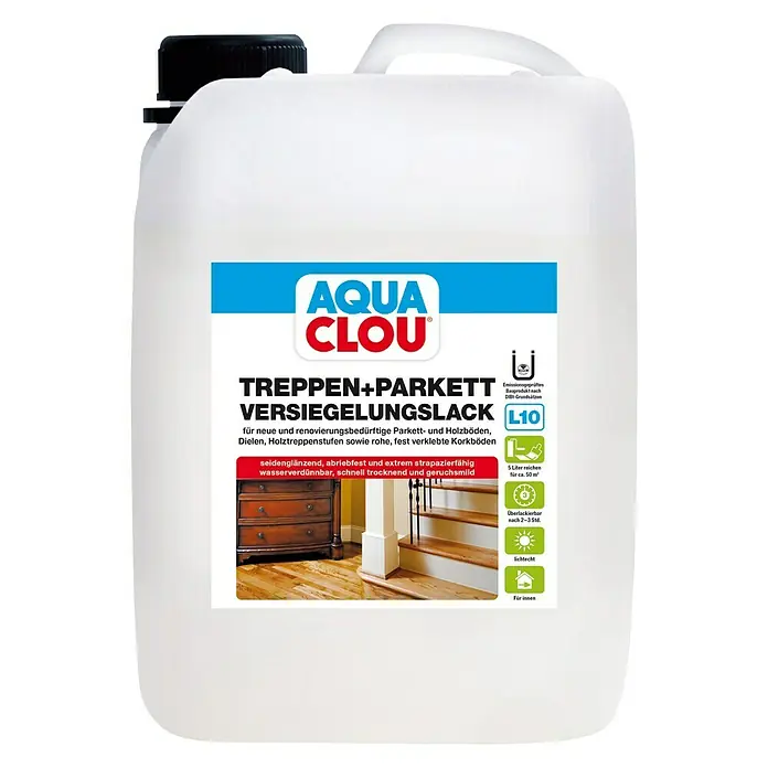 Clou Aqua Versiegelung L10 Treppen- und Parkettlack - 5 l, Farblos, Seidenglänzend - Vorderansicht