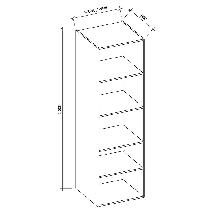 Columna de cocina casco - L x An x Al: 58 x 40 x 200 cm - Dibujo técnico