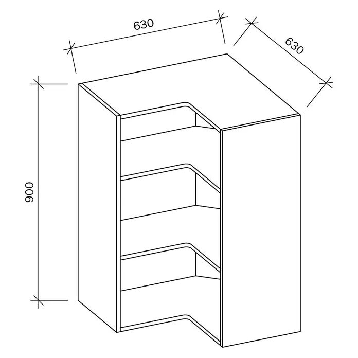 Armario alto esquinero casco - L x An x Al: 33 x 63 x 90 cm - Dibujo técnico