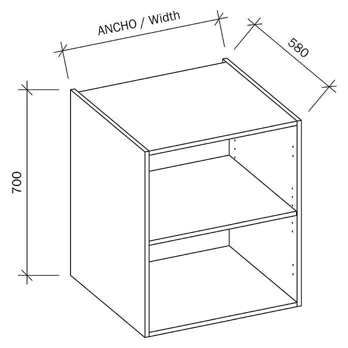 Armario bajo casco - L x An x Al: 58 x 80 x 70 cm - Dibujo técnico