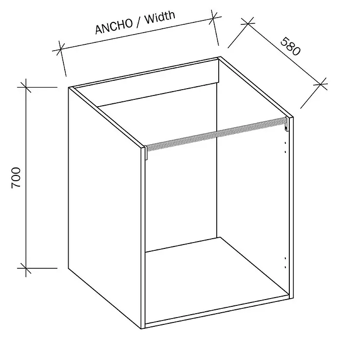Armario bajo fregadero casco - L x An x Al: 58 x 80 x 70 cm - Dibujo técnico