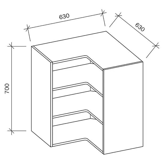 Armario alto esquinero casco - L x An x Al: 33 x 63 x 70 cm - Dibujo técnico