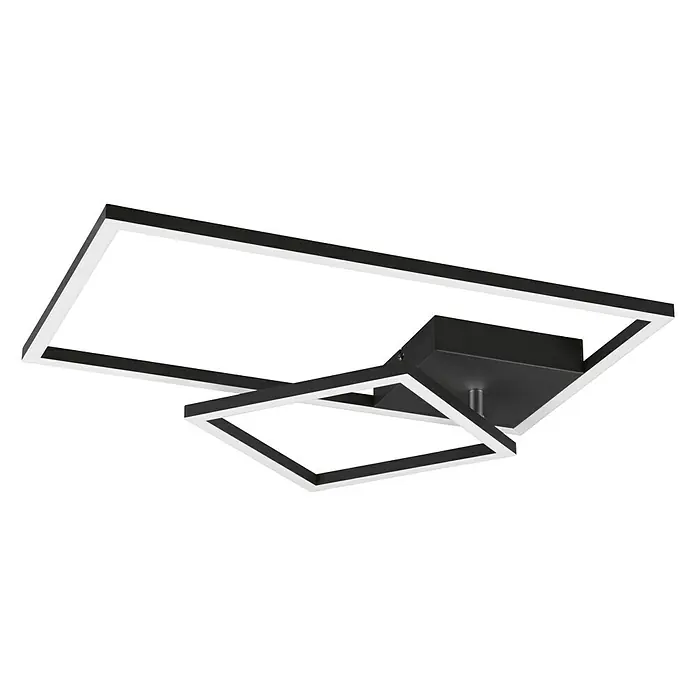 Reality Leuchten LED-Deckenleuchte - L x B x H: 63,5 x 37 x 7,5 cm, Nickel, Matt - Diagonale Ansicht
