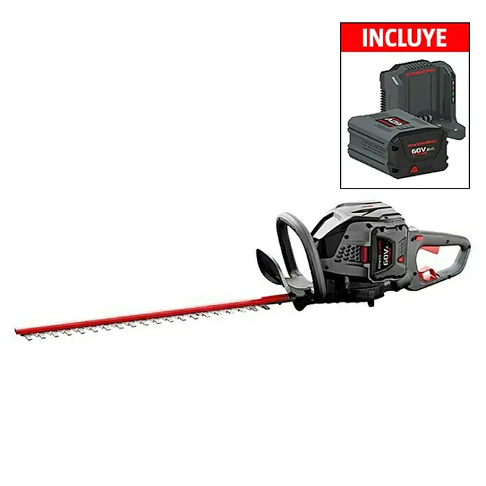 Powerworks Cortasetos de batería PD60HT - 60 V, Iones de litio, 2 Ah, 1 batería - Vista angular