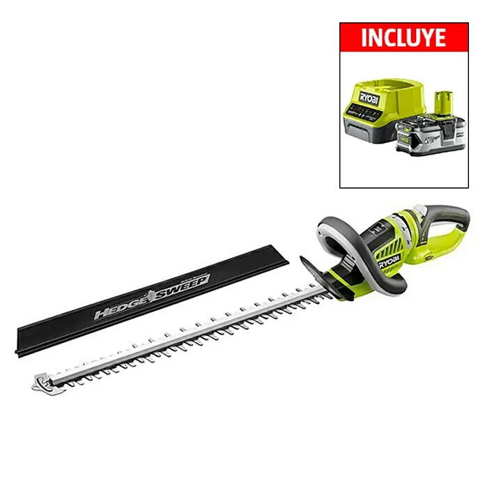 Ryobi ONE+ Cortasetos de batería OHT1855R - 18 V, Iones de litio, 4 Ah, 1 batería, Longitud de cuchilla: 55 cm - Vista angular