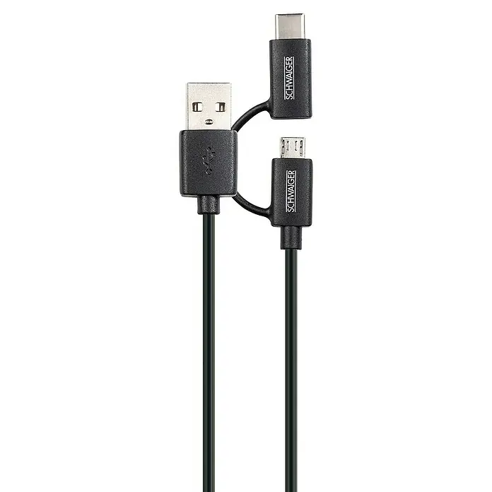 Schwaiger USB-Adapterkabel USB 3.1 C/ 2.0 Micro-B - Schwarz, 1 m - Detailaufnahme