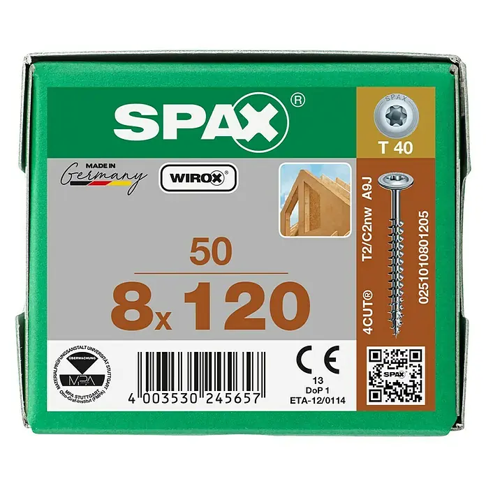 Spax Tellerkopfschraube HI.FORCE - Ø x L: 8 x 80 mm, WIROX Oberfläche, T-Star plus, 50 Stk. - Vorderansicht