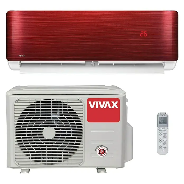 Vivax Inverterski klima-uređaj ACP-12CH35AERI+ R32 RED - Maksimalni kapacitet hlađenja po uređaju u W: 3.500 W, Maksimalna snaga grijanja u W: 3.800 W, R32 - Pogled sprijeda