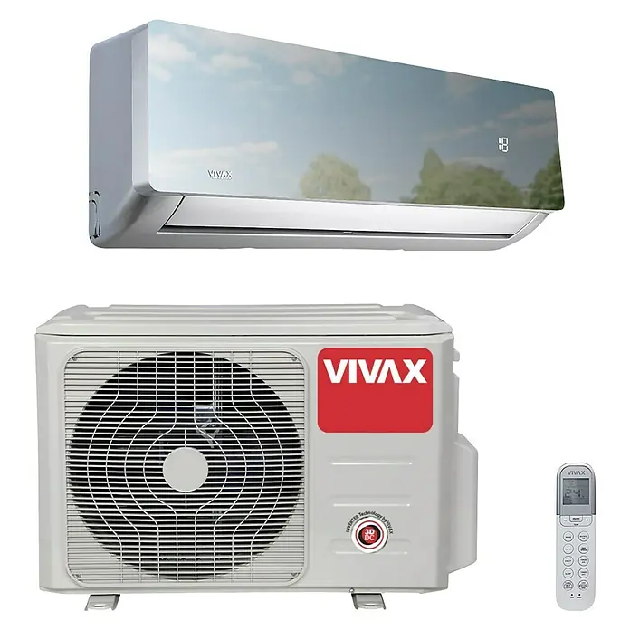 Vivax Inverterski klima-uređaj ACP-12CH35AERI+ R32 SILVER MIRROR - Maksimalni kapacitet hlađenja po uređaju u W: 3.500 W, Maksimalna snaga grijanja u W: 3.800 W, R32 - Dijagonalni pogled