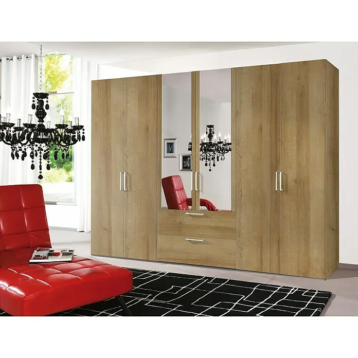 Express Möbel Kleiderschrank Brooklyn - L x B x H: 58 x 300 x 216 cm, Riviera Eiche, 2 Spiegel, Anzahl Schubladen: 2 Stk. - Stimmungsaufnahme