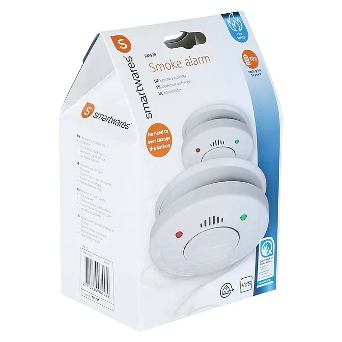 Smartwares Rookmelder RM520 - 2 stk., Levensduur batterij: Tot 10 jaar - Diagonaal zicht