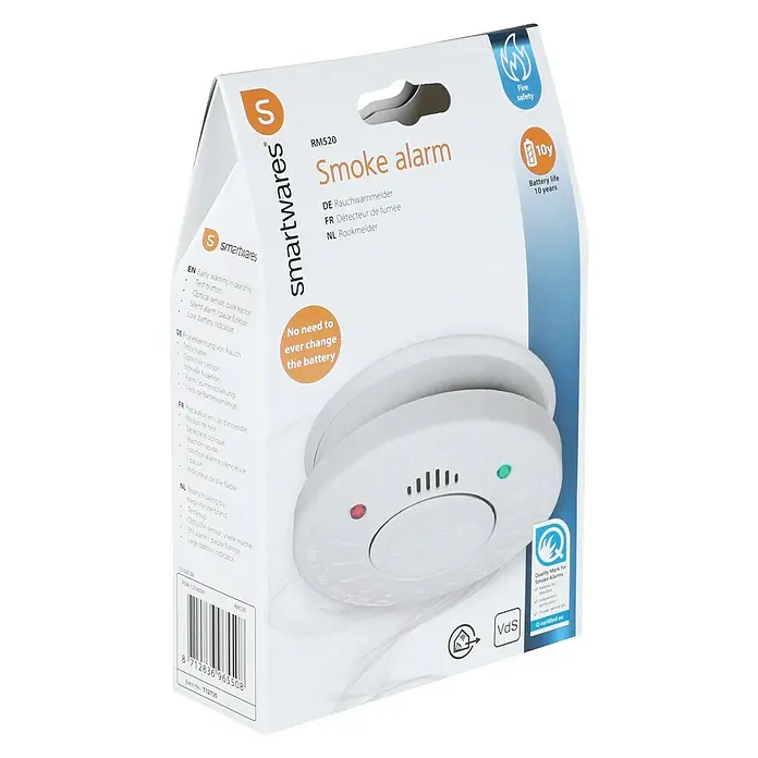 Smartwares Rookmelder RM520 - 1 stk., Levensduur batterij: Tot 10 jaar - Diagonaal zicht