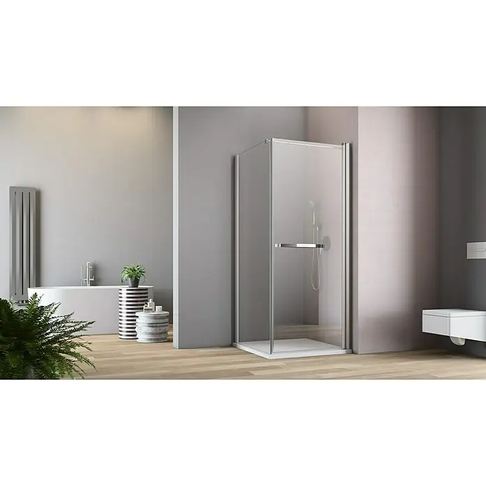 GEO Hit Eckdusche B-F10P - 100 x 100 x 202,2 cm, Unbeschichtet, DIN Anschlag: Rechts, Stärke: 6 mm, Silber - Stimmungsaufnahme