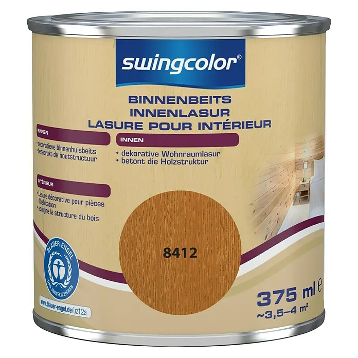 swingcolor Houtbeits voor binnen - Teak, 375 ml, Zijdemat - Vooraanzicht
