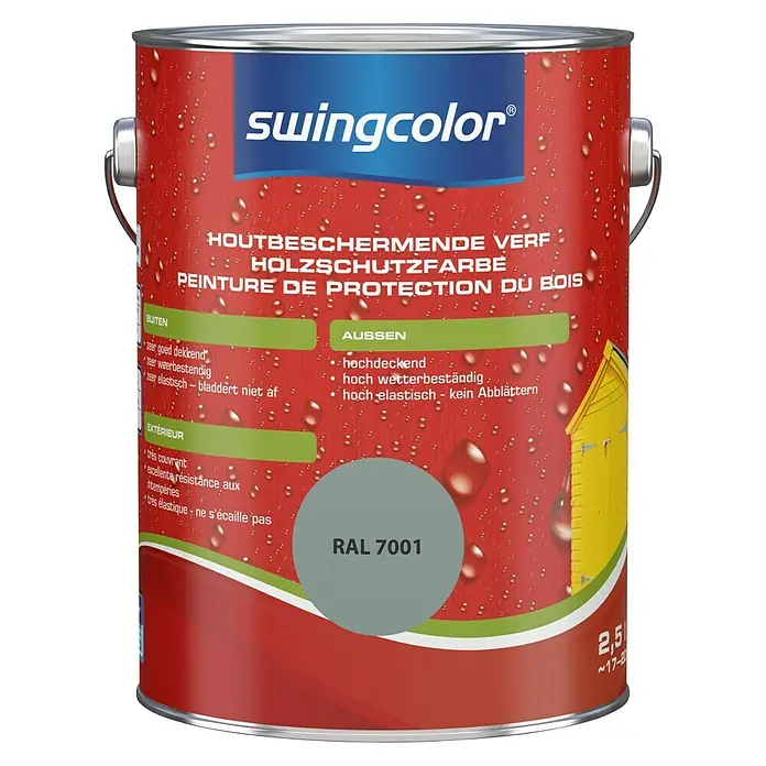 swingcolor Houtbeschermende verf - Zilvergrijs, 2,5 l, Zijdeglans - Vooraanzicht