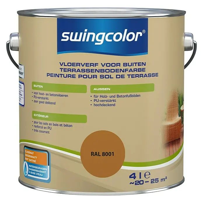 swingcolor Vloerverf voor buiten - Okerbruin, 4 l, Zijdemat - Vooraanzicht