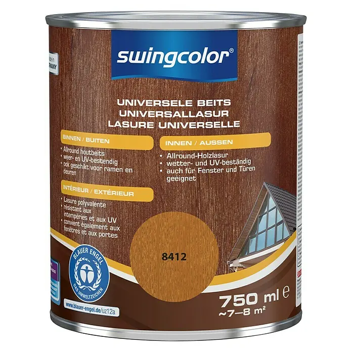 swingcolor Universele beits - Teak, 750 ml, Zijdeglans - Vooraanzicht