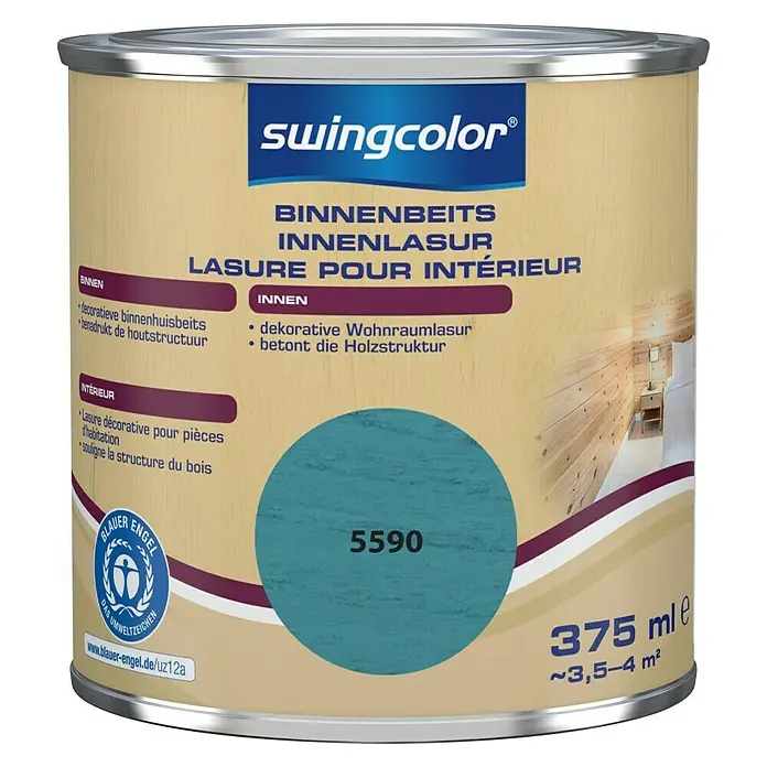swingcolor Houtbeits voor binnen - Opaal blauw, 375 ml, Zijdemat - Vooraanzicht