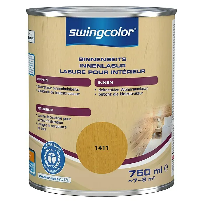 swingcolor Houtbeits voor binnen - Grenen, 750 ml, Zijdemat - Vooraanzicht