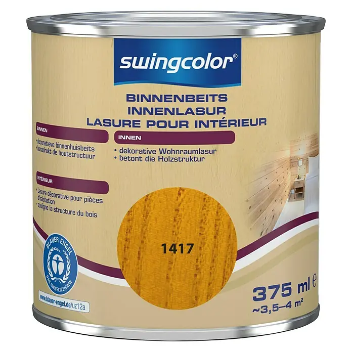 swingcolor Houtbeits voor binnen - Oregon grenen/honing, 375 ml, Zijdemat - Vooraanzicht