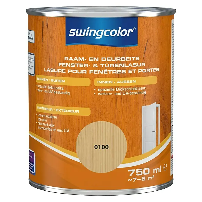 swingcolor Beits voor kozijnen en deuren - Transparant, 750 ml, Zijdeglans - Vooraanzicht