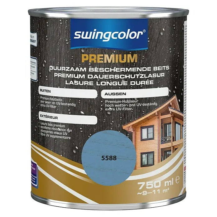 swingcolor Premium Houtbeits voor langdurige bescherming - 750 ml, Aquablauw, Zijdeglans - Vooraanzicht