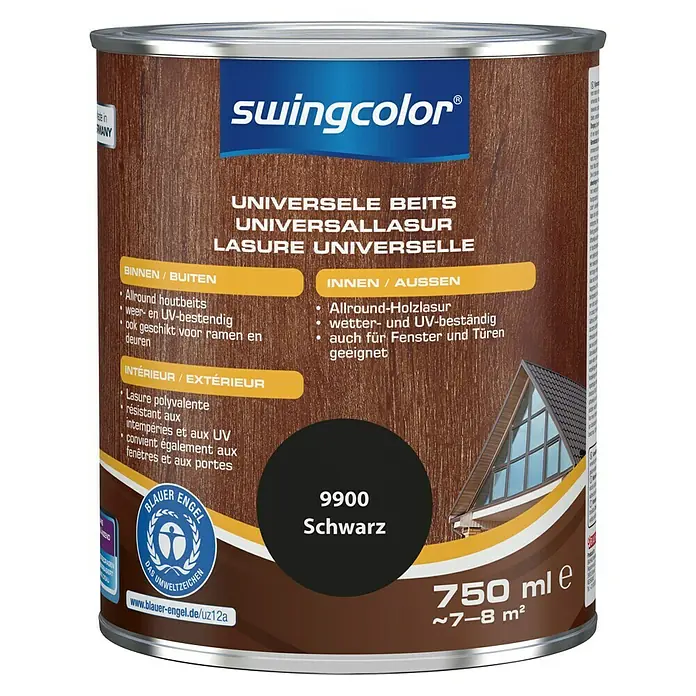 swingcolor Universele beits - Zwart, 750 ml, Zijdeglans - Vooraanzicht