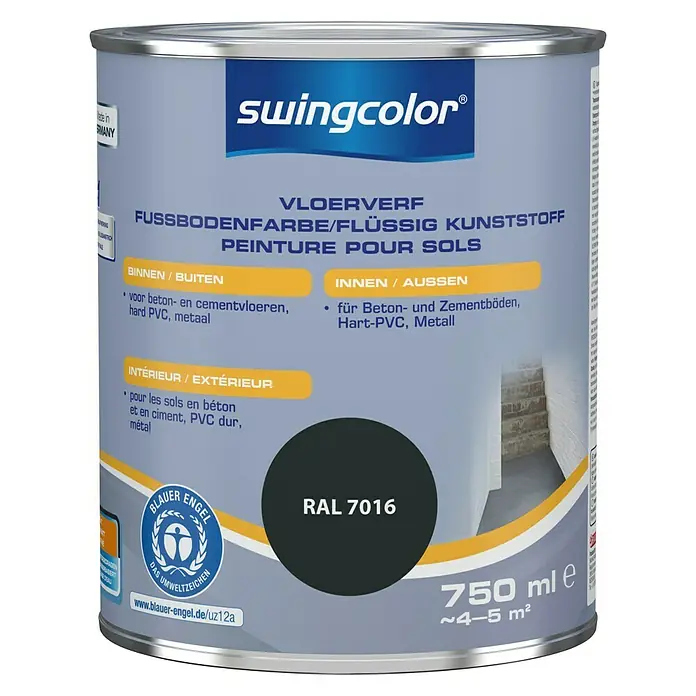 swingcolor 2in1 Vloerverf - Antracietgrijs, 750 ml, Zijdemat - Vooraanzicht