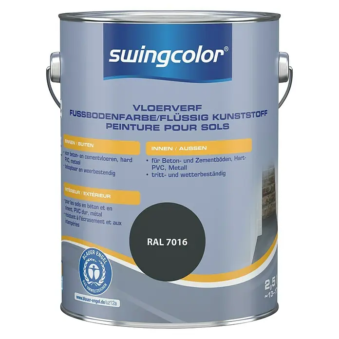 swingcolor 2in1 Vloerverf - Antracietgrijs, 2,5 l, Zijdemat - Vooraanzicht