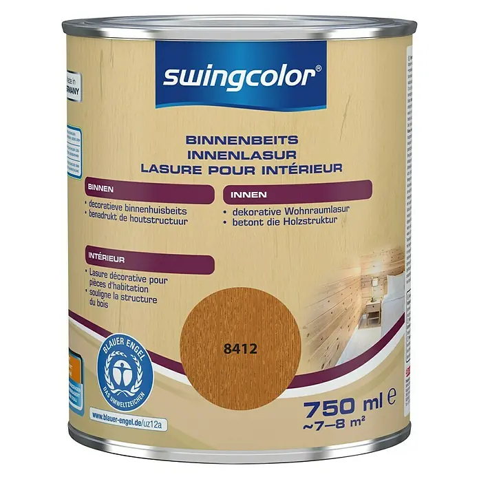 swingcolor Houtbeits voor binnen - Teak, 750 ml, Zijdemat - Vooraanzicht