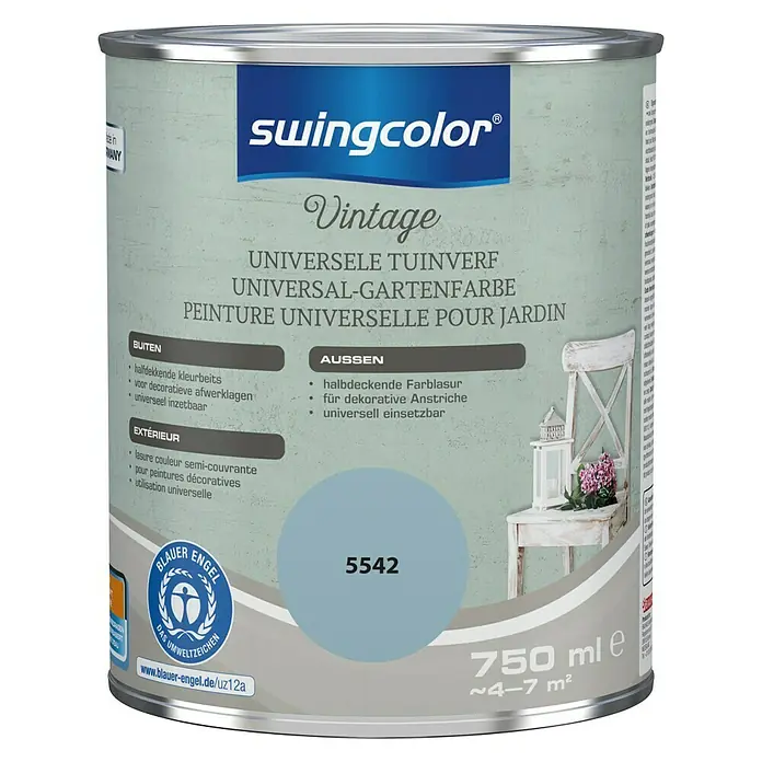 swingcolor Kleurbeits Universele Tuinverf - 750 ml, Gletsjerblauw, Zijdemat - Vooraanzicht