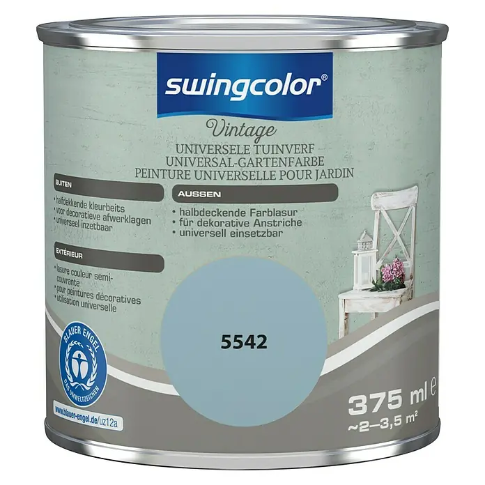 swingcolor Kleurbeits Universele Tuinverf - 375 ml, Gletsjerblauw, Zijdemat - Vooraanzicht