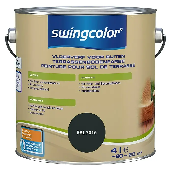 swingcolor Vloerverf voor buiten - Antracietgrijs, 4 l, Zijdemat - Vooraanzicht