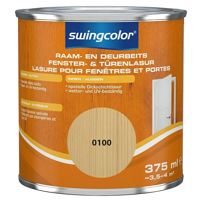 swingcolor Beits voor kozijnen en deuren - Transparant, 375 ml, Zijdeglans - Vooraanzicht
